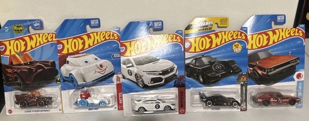 Hot Wheels 1:64 Diecast Car Lot 5 Unopened Batman Batmobile Civic Type R